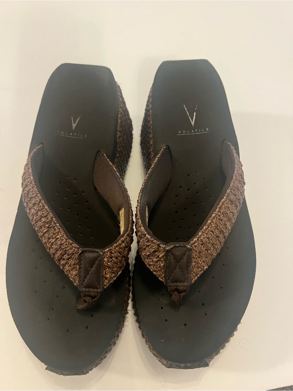 Volatile Brown Woven Platform Thong Sandals
